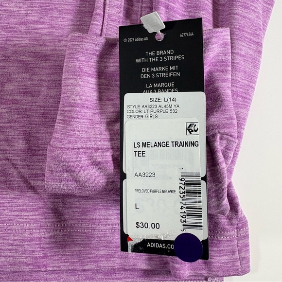 Girls Kids Adidas Long Sleeve Melange Training Tee Shirt Large (14) NWT - Picture 2 of 3